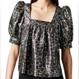 🆕 Smythe Square Neck Silk Blouse Animal Print Size Small NWOT